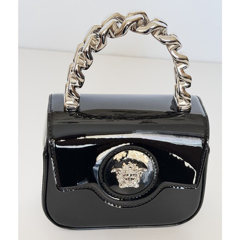 Versace Silver Medusa Black Leather Mini Top Handle Bag 1023434 IT NWT $1700 - Picture 11 of 16